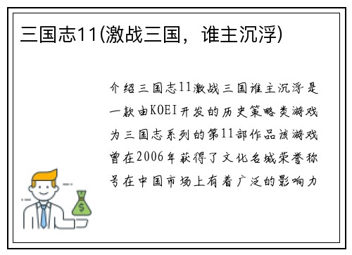 三国志11(激战三国，谁主沉浮)